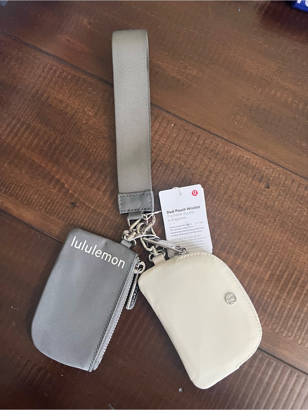 NWT Lululemon Dual Pouch Wristlet in Gray and Cream